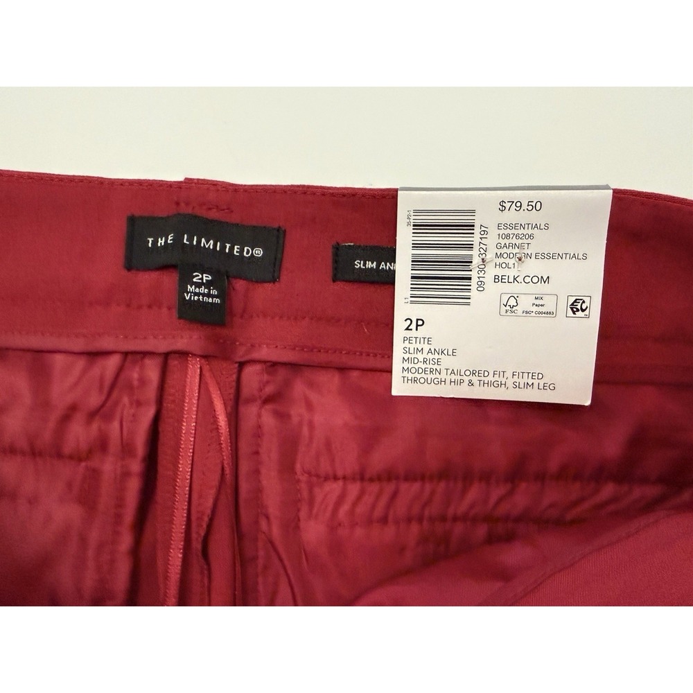 The Limited Slim Ankle Pants Red Office Career Dressy Classic Business 2 Petite - Picture 11 of 16